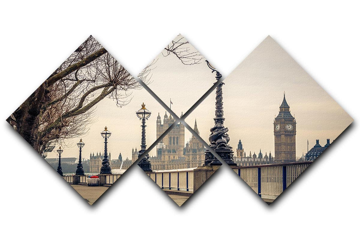 Big Ben and Houses of parliament 4 Square Multi Panel Canvas  - Canvas Art Rocks - 1