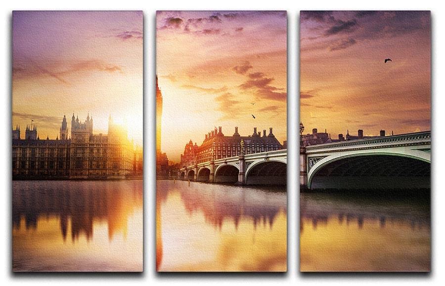 Big Ben and Westminster Bridge at dusk 3 Split Panel Canvas Print - Canvas Art Rocks - 1