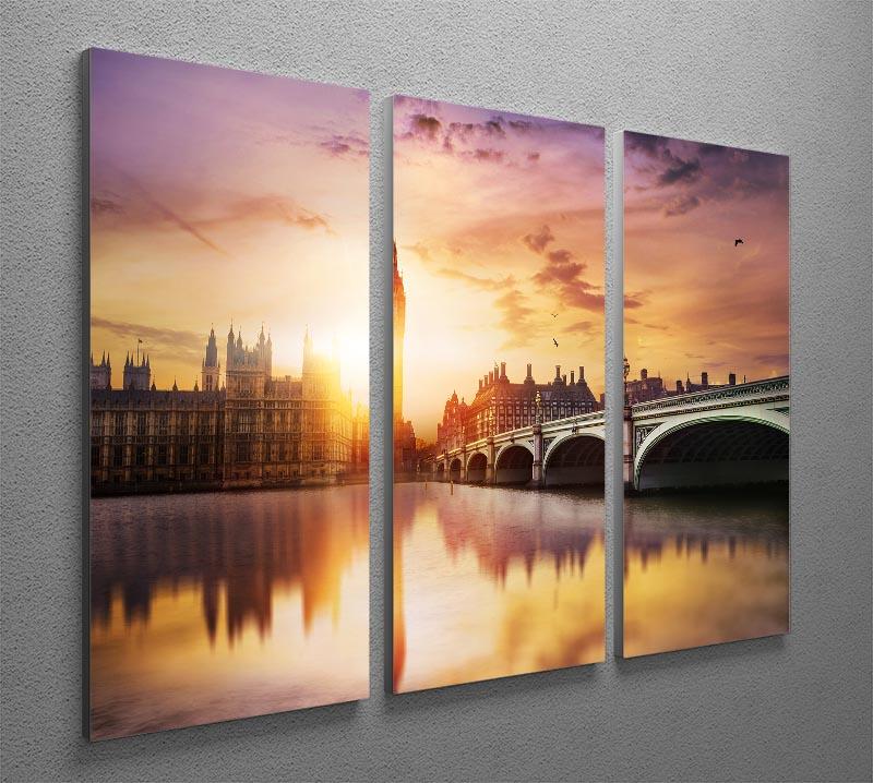 Big Ben and Westminster Bridge at dusk 3 Split Panel Canvas Print - Canvas Art Rocks - 2