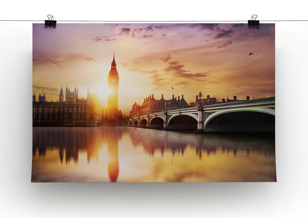 Big Ben and Westminster Bridge at dusk Canvas Print or Poster - Canvas Art Rocks - 2