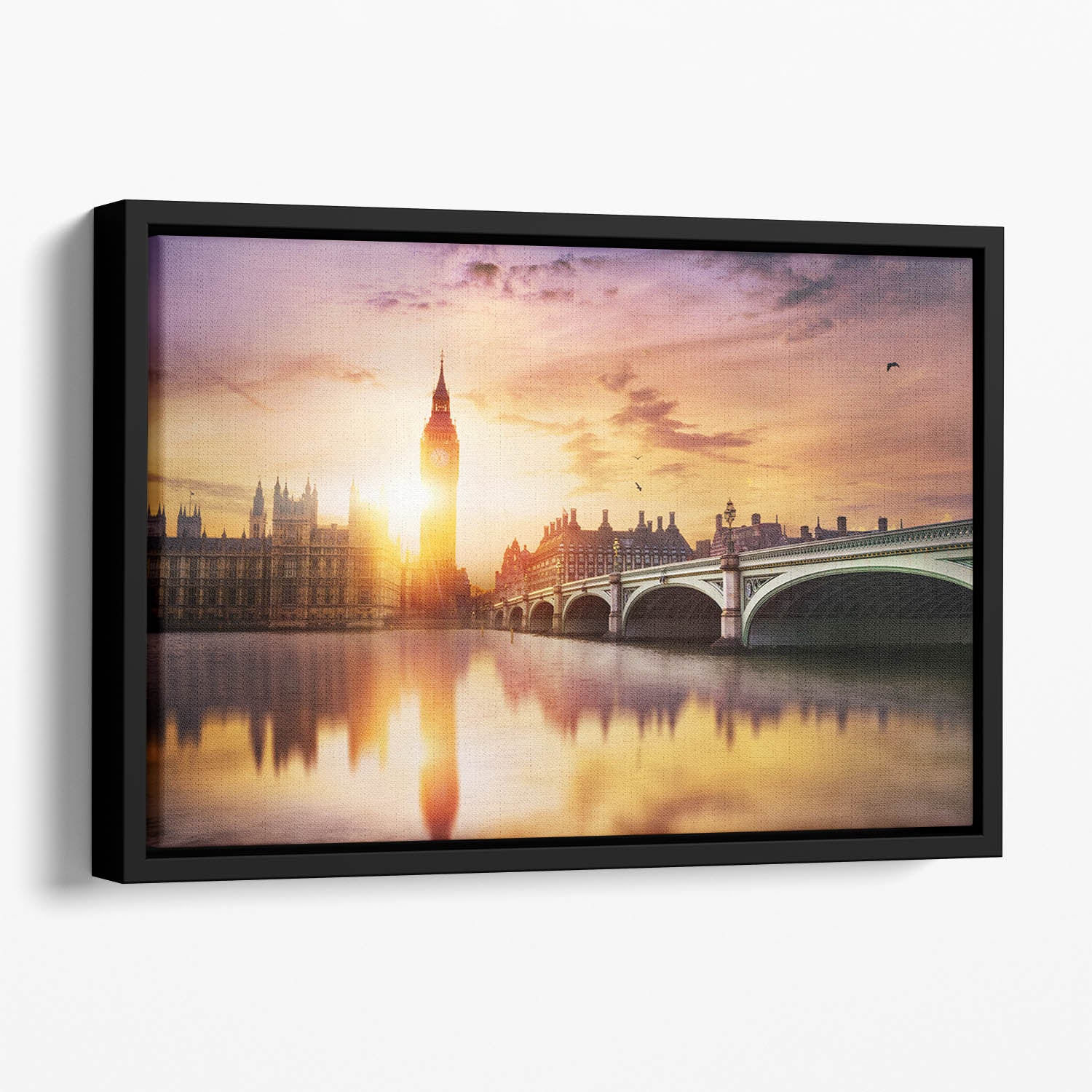 Big Ben and Westminster Bridge at dusk Floating Framed Canvas