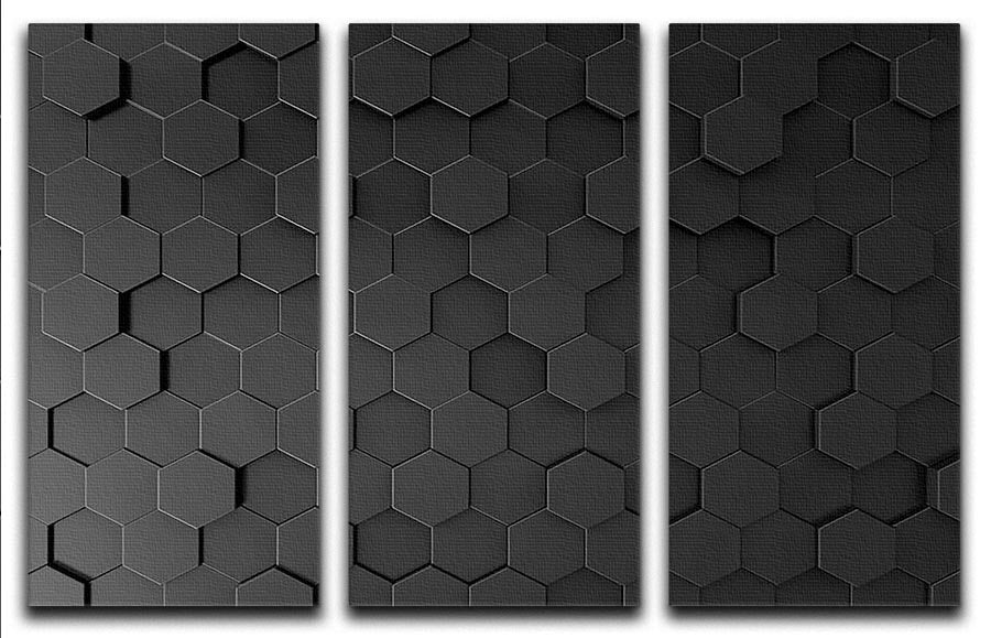 Black Hexagon Pattern 3 Split Panel Canvas Print - Canvas Art Rocks - 1