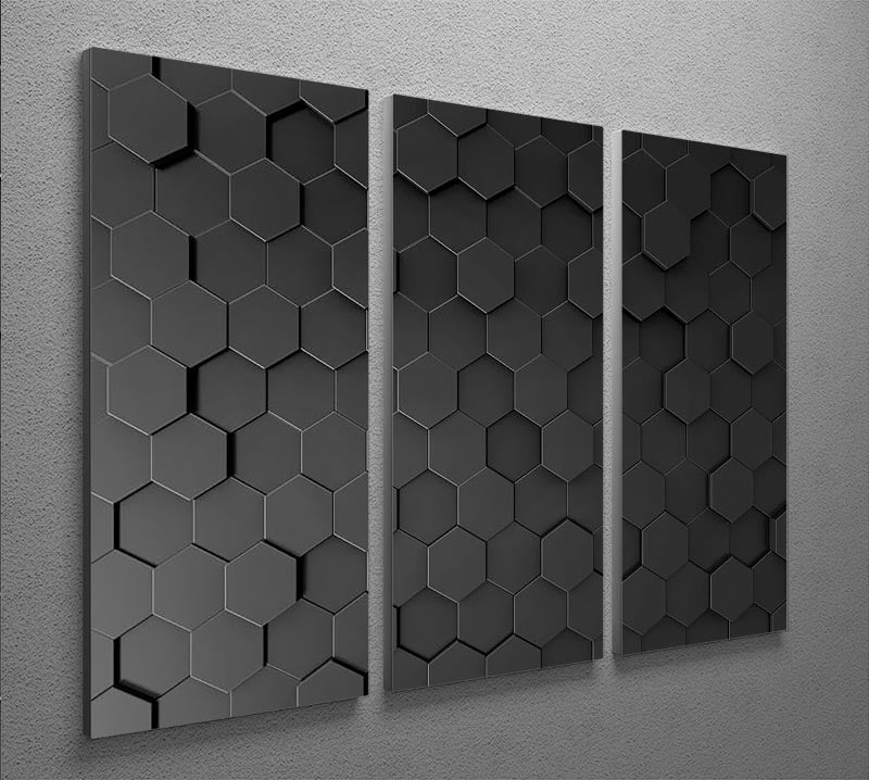 Black Hexagon Pattern 3 Split Panel Canvas Print - Canvas Art Rocks - 2