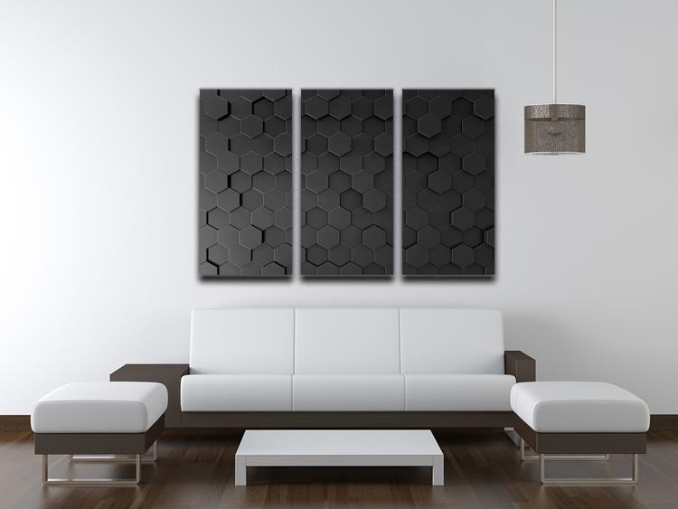 Black Hexagon Pattern 3 Split Panel Canvas Print - Canvas Art Rocks - 3