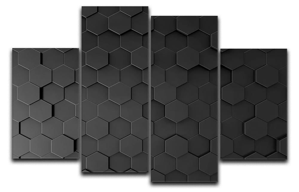 Black Hexagon Pattern 4 Split Panel Canvas - Canvas Art Rocks - 1