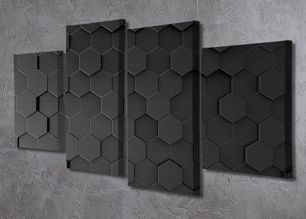 Black Hexagon Pattern 4 Split Panel Canvas - Canvas Art Rocks - 2