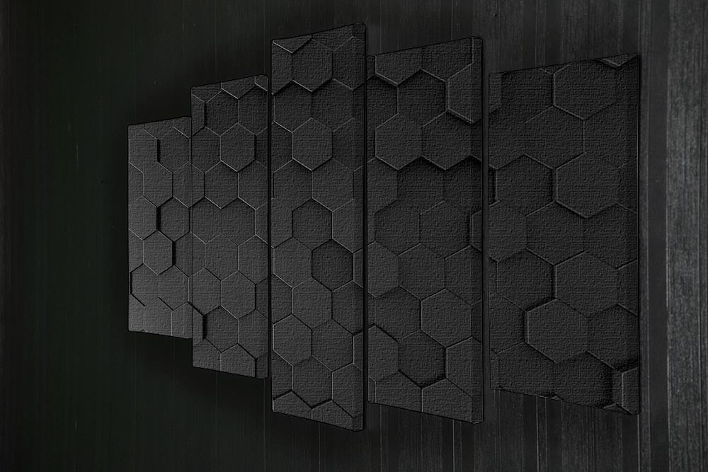 Black Hexagon Pattern 5 Split Panel Canvas - Canvas Art Rocks - 2
