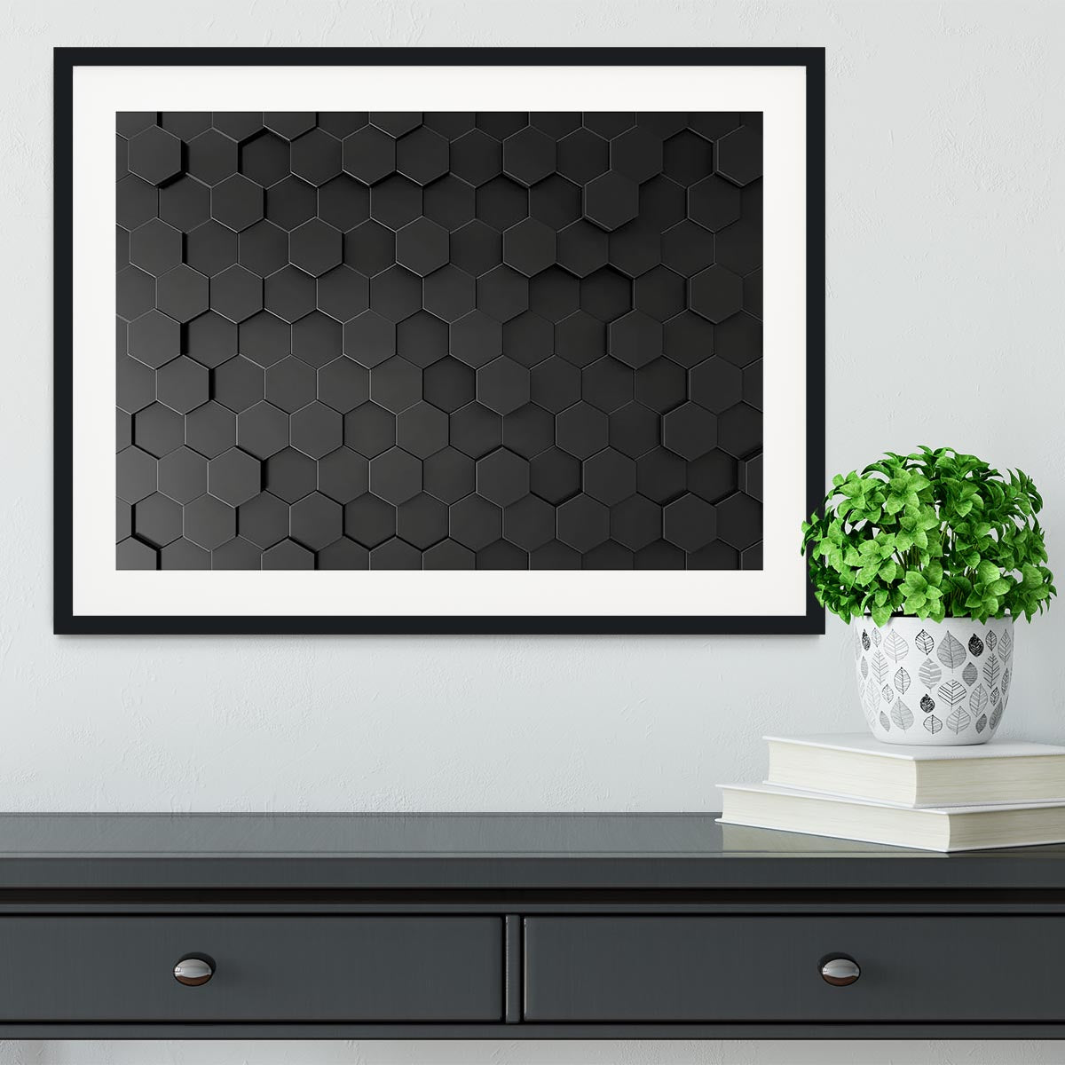 Black Hexagon Pattern Framed Print - Canvas Art Rocks - 1