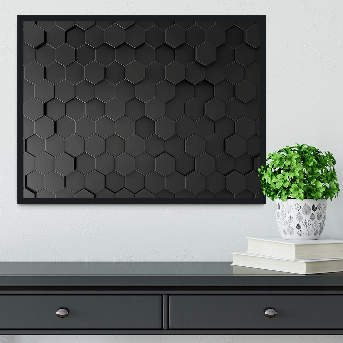 Black Hexagon Pattern Framed Print - Canvas Art Rocks - 2