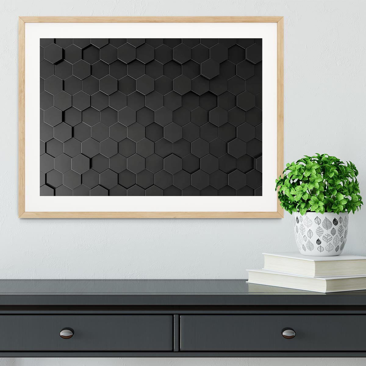 Black Hexagon Pattern Framed Print - Canvas Art Rocks - 3