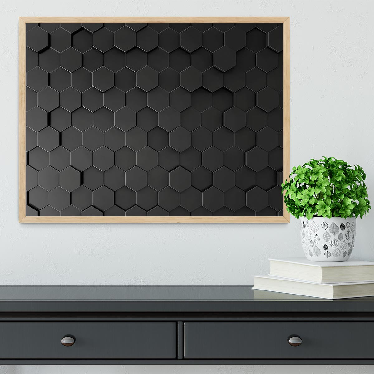 Black Hexagon Pattern Framed Print - Canvas Art Rocks - 4
