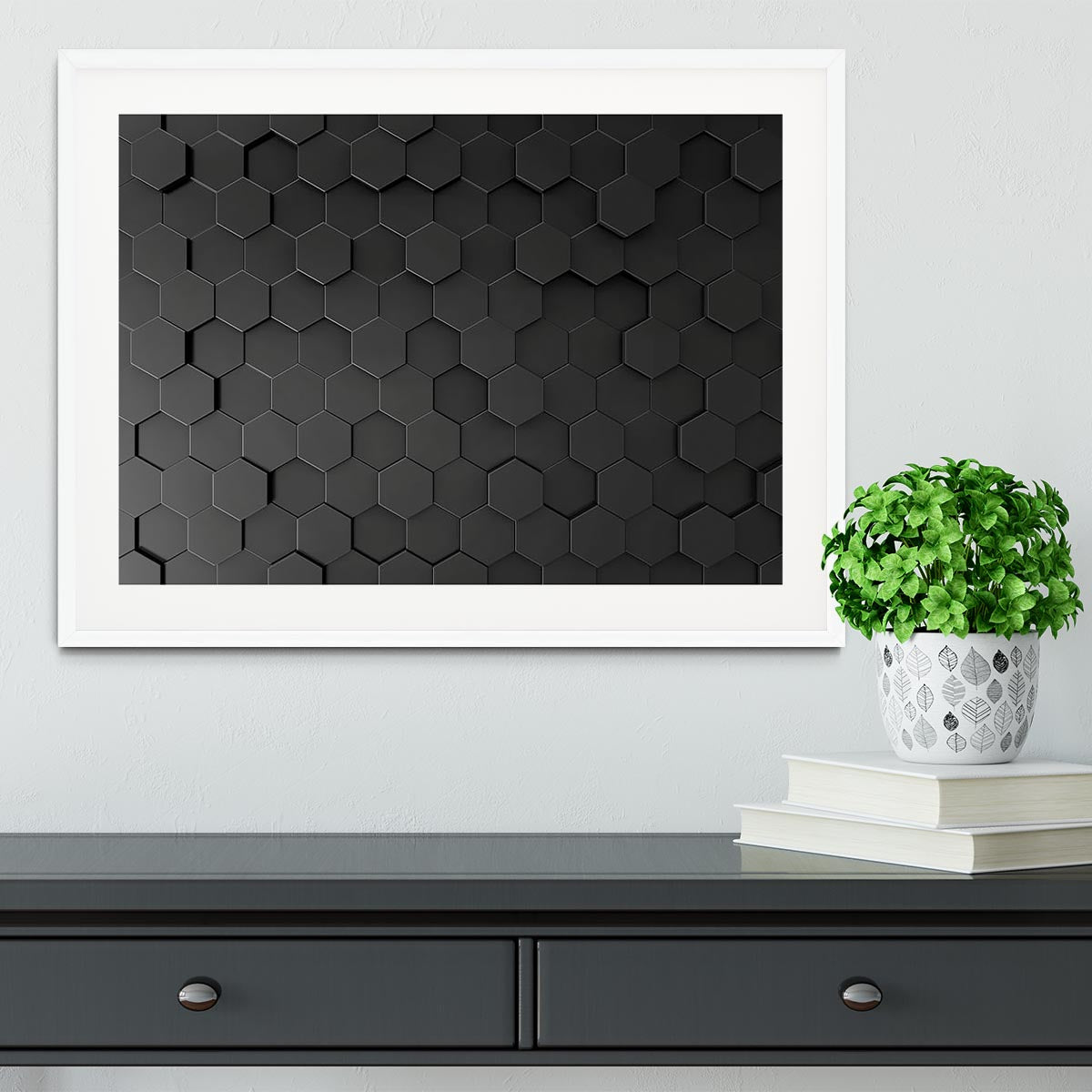 Black Hexagon Pattern Framed Print - Canvas Art Rocks - 5