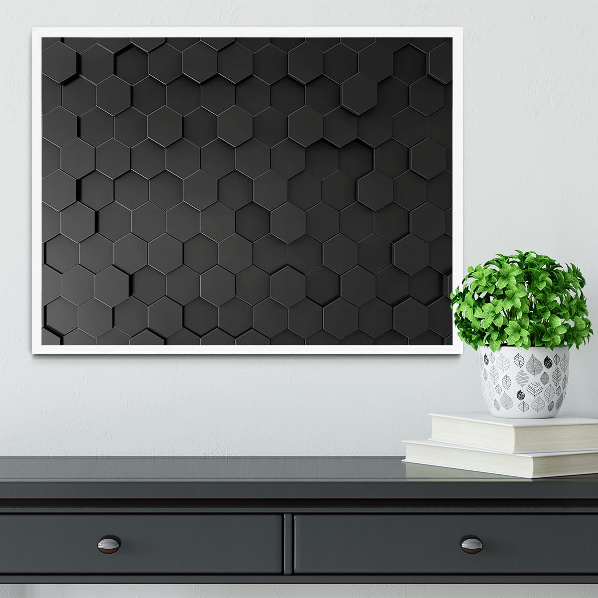 Black Hexagon Pattern Framed Print - Canvas Art Rocks -6
