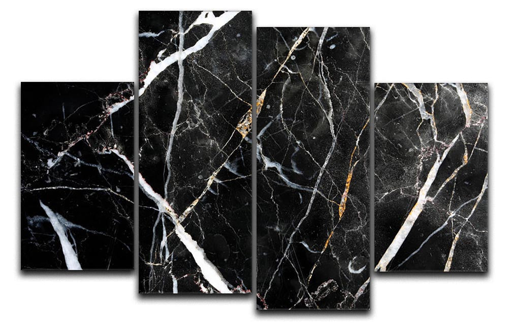Black White and Gold Cracked Marble 4 Split Panel Canvas - Canvas Art Rocks - 1