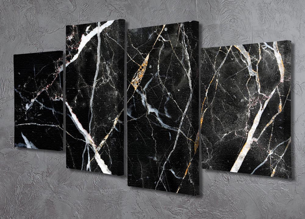 Black White and Gold Cracked Marble 4 Split Panel Canvas - Canvas Art Rocks - 2