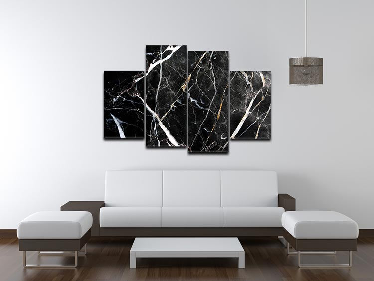 Black White and Gold Cracked Marble 4 Split Panel Canvas - Canvas Art Rocks - 3
