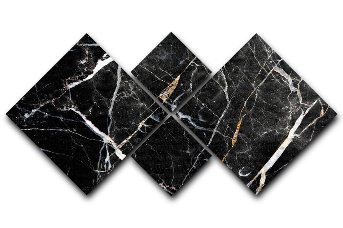Black White and Gold Cracked Marble 4 Square Multi Panel Canvas - Canvas Art Rocks - 1