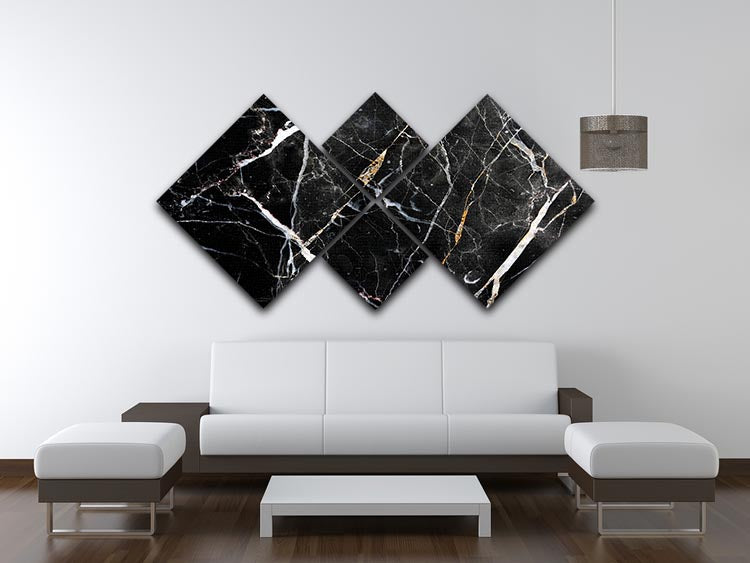 Black White and Gold Cracked Marble 4 Square Multi Panel Canvas - Canvas Art Rocks - 3