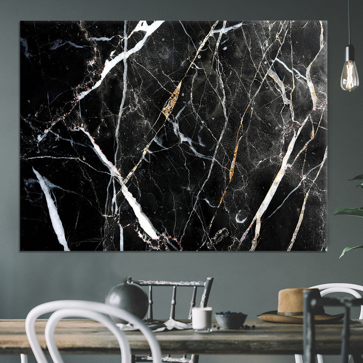 Black White and Gold Cracked Marble Canvas Print or Poster - Canvas Art Rocks - 3