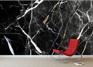 Black White and Gold Cracked Marble Wall Mural Wallpaper - Canvas Art Rocks - 2