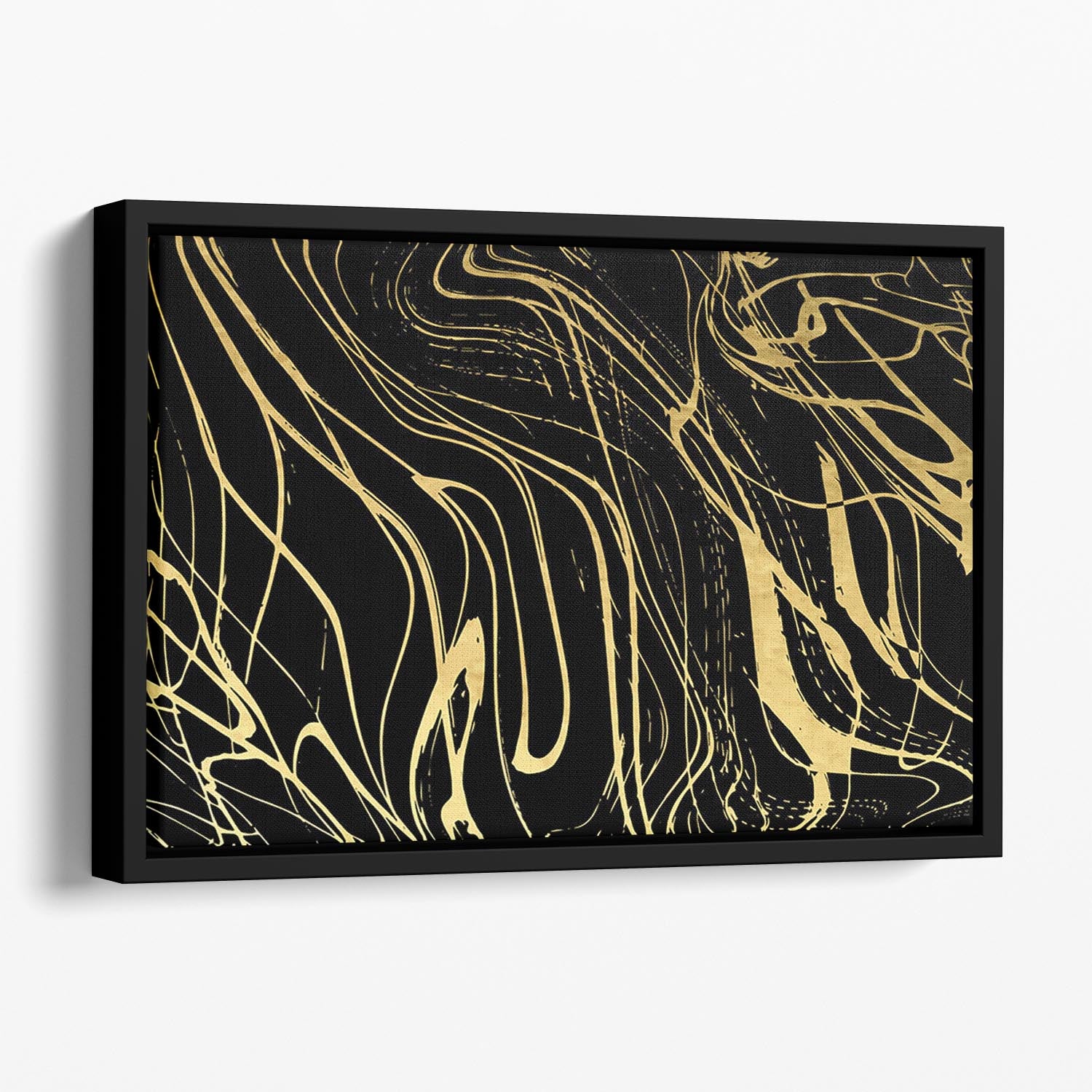 Black and Gold Swirled Abstract Floating Framed Canvas - Canvas Art Rocks - 1