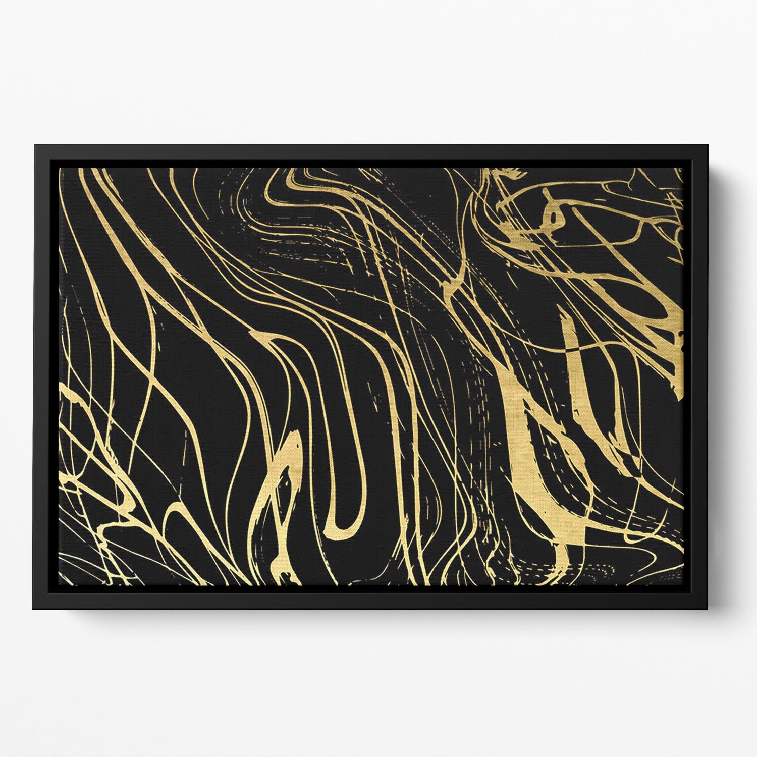 Black and Gold Swirled Abstract Floating Framed Canvas - Canvas Art Rocks - 2