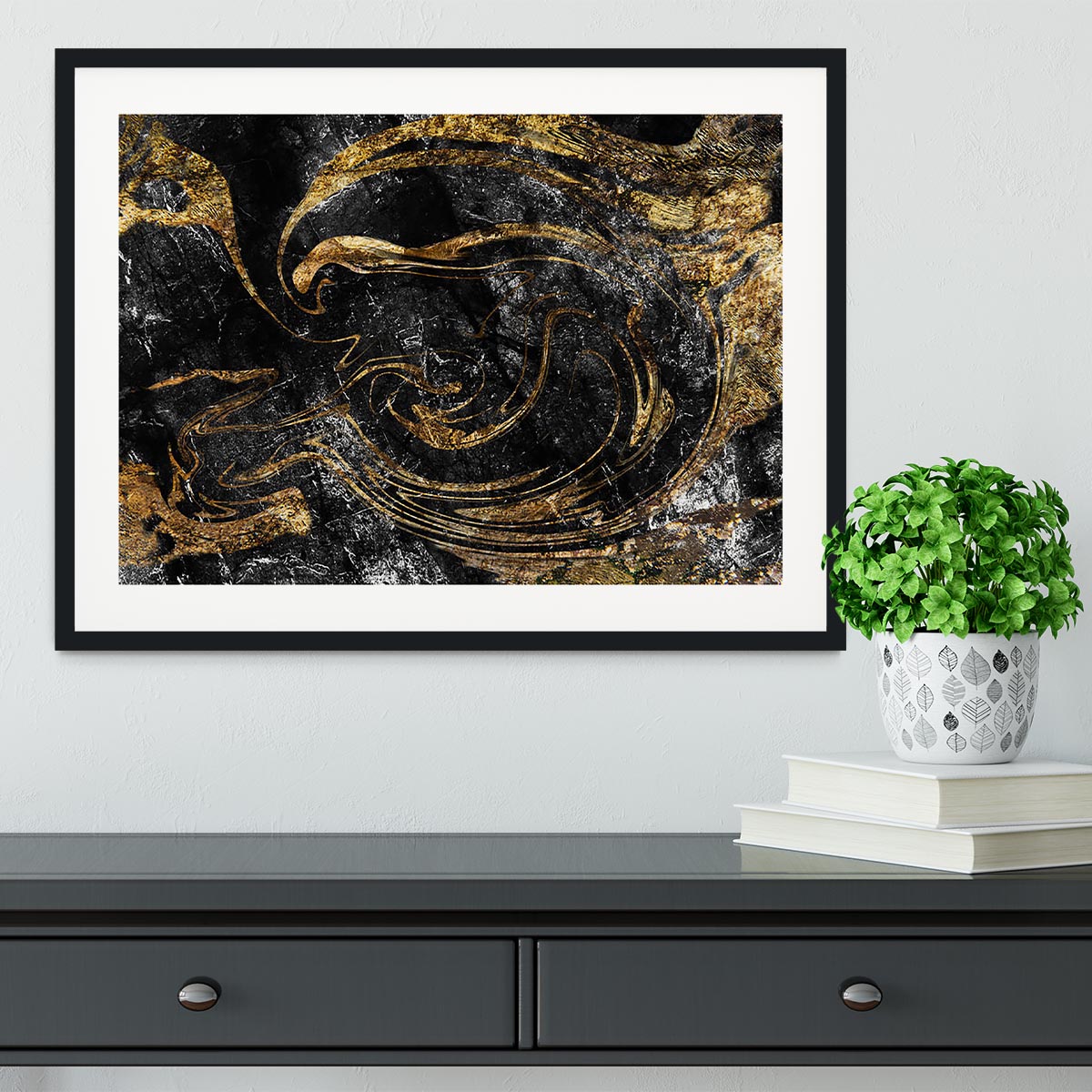Black and Gold Swirled Marble Framed Print - Canvas Art Rocks - 1