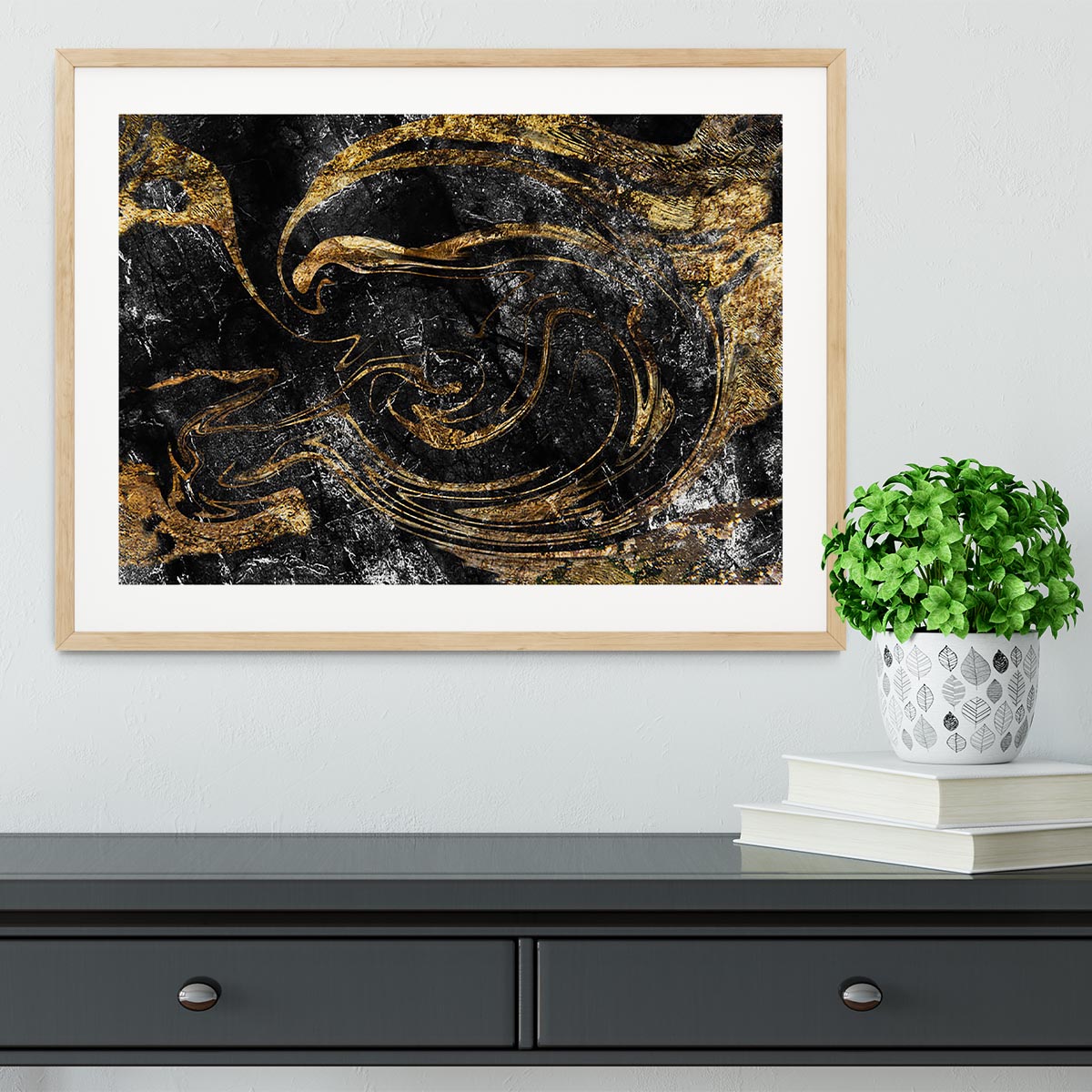 Black and Gold Swirled Marble Framed Print - Canvas Art Rocks - 3