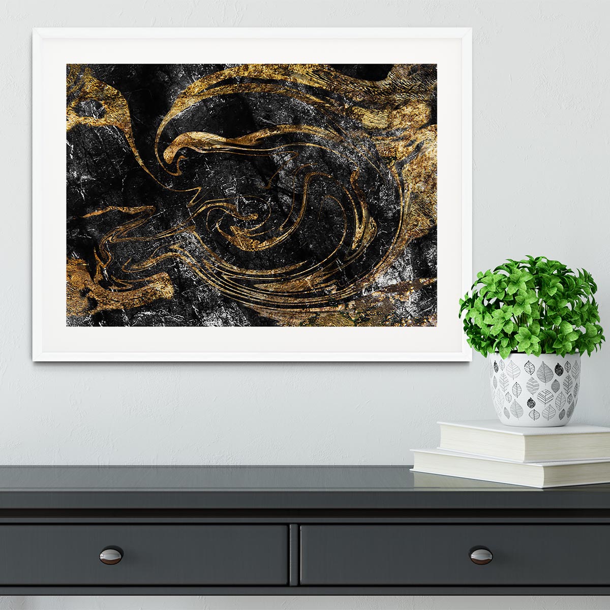 Black and Gold Swirled Marble Framed Print - Canvas Art Rocks - 5