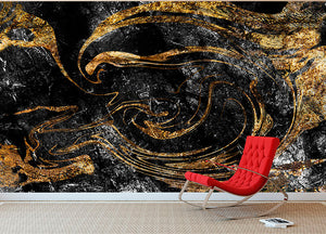 Black and Gold Swirled Marble Wall Mural Wallpaper - Canvas Art Rocks - 2