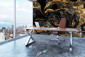 Black and Gold Swirled Marble Wall Mural Wallpaper - Canvas Art Rocks - 3