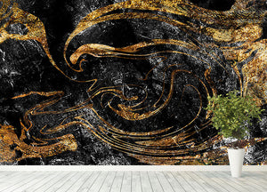 Black and Gold Swirled Marble Wall Mural Wallpaper - Canvas Art Rocks - 4