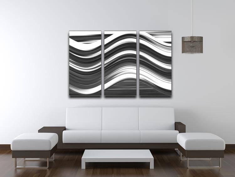 Black and White Wave 3 Split Panel Canvas Print - Canvas Art Rocks - 3