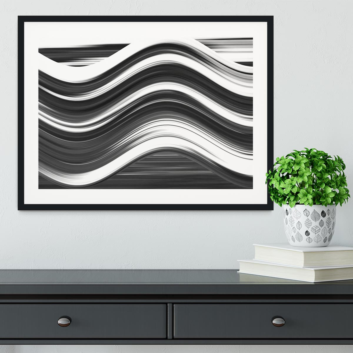 Black and White Wave Framed Print - Canvas Art Rocks - 1