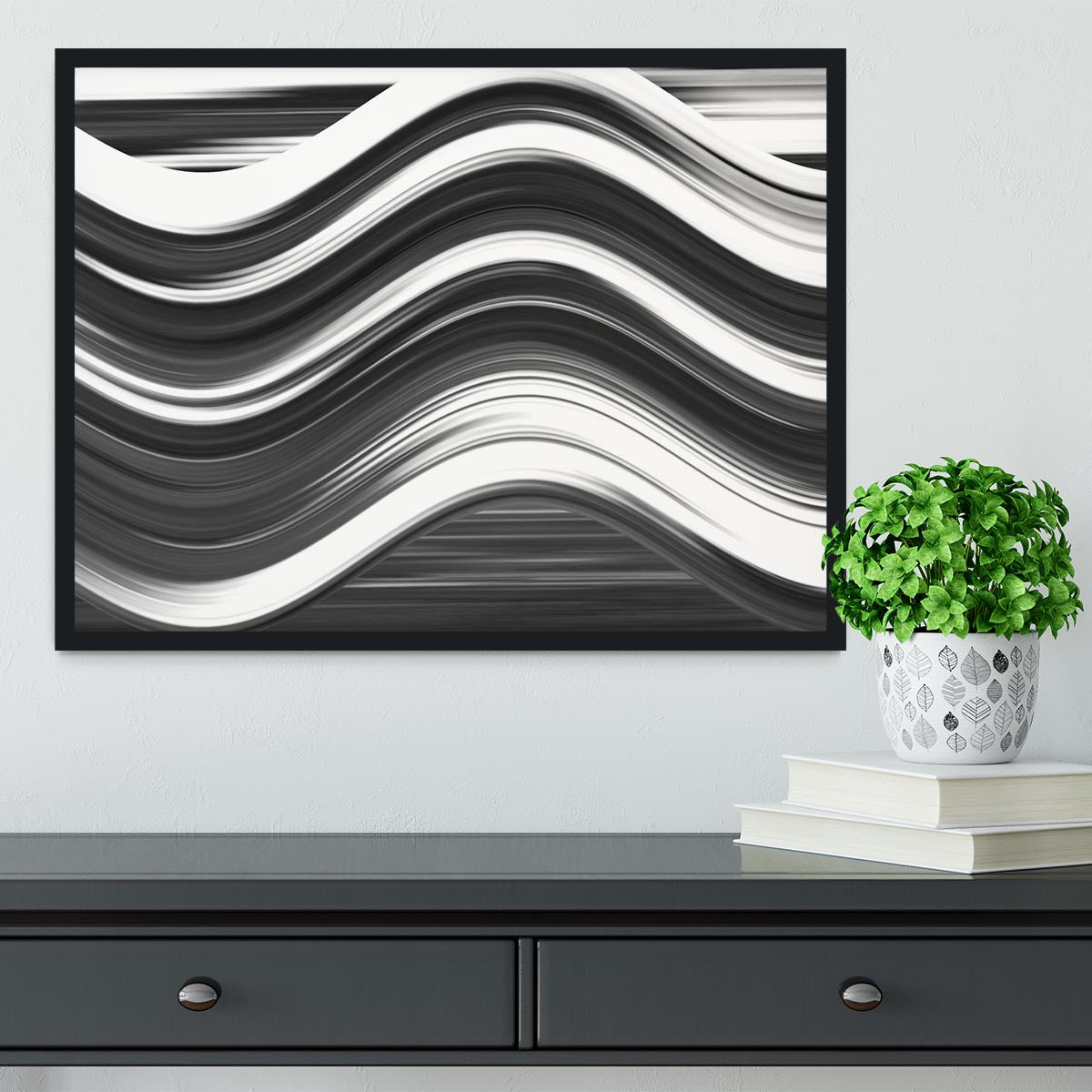 Black and White Wave Framed Print - Canvas Art Rocks - 2