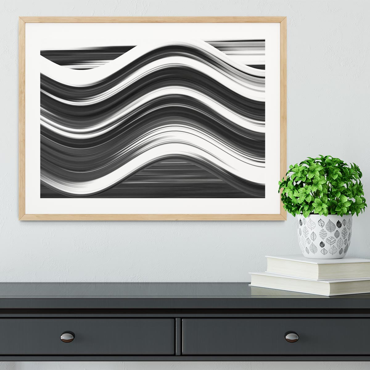 Black and White Wave Framed Print - Canvas Art Rocks - 3
