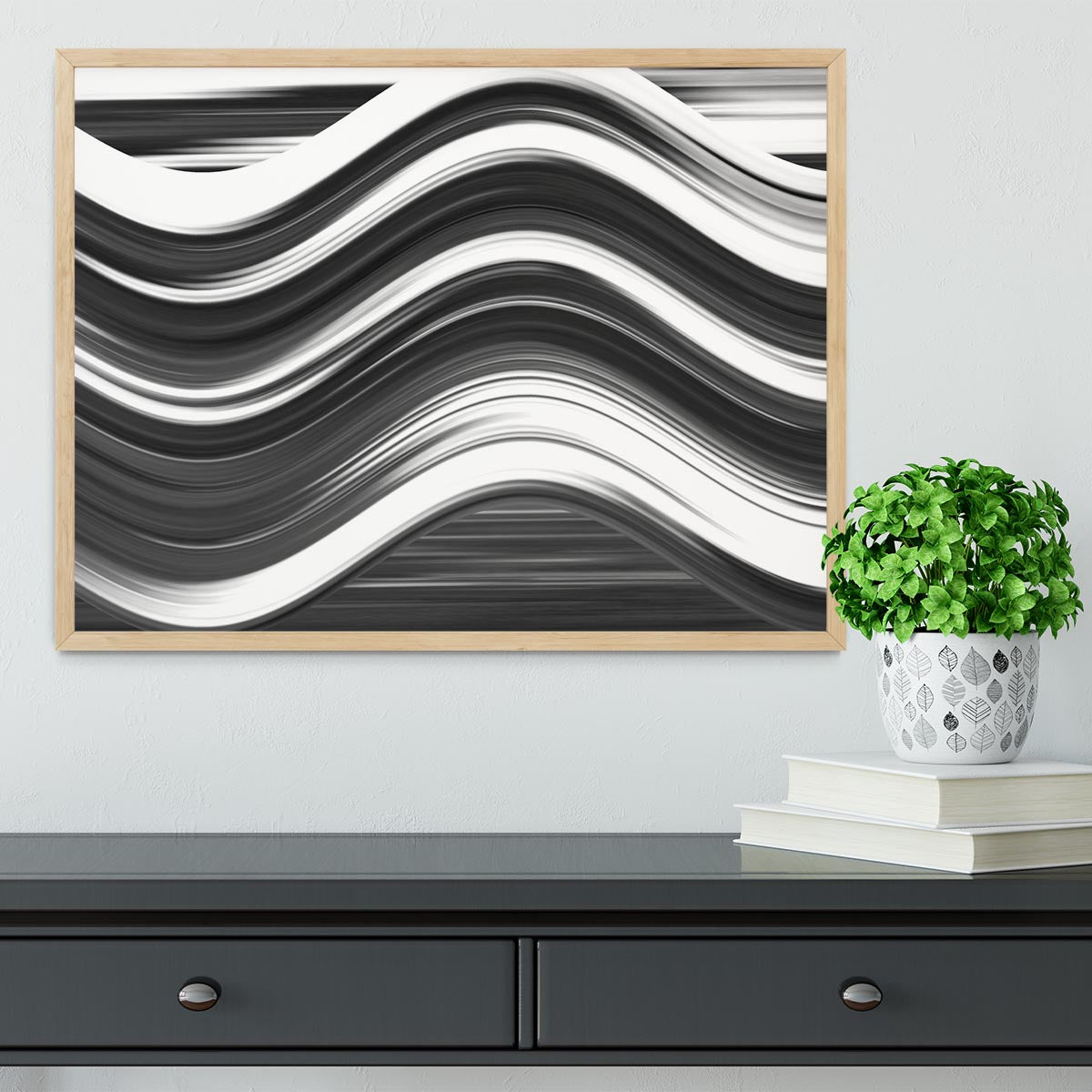 Black and White Wave Framed Print - Canvas Art Rocks - 4