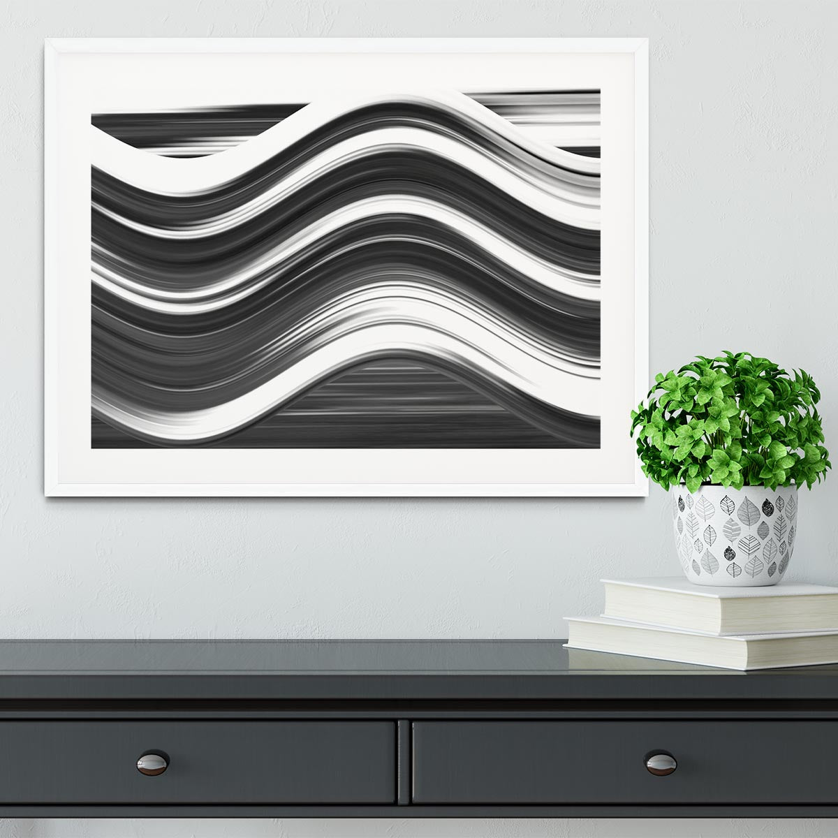 Black and White Wave Framed Print - Canvas Art Rocks - 5
