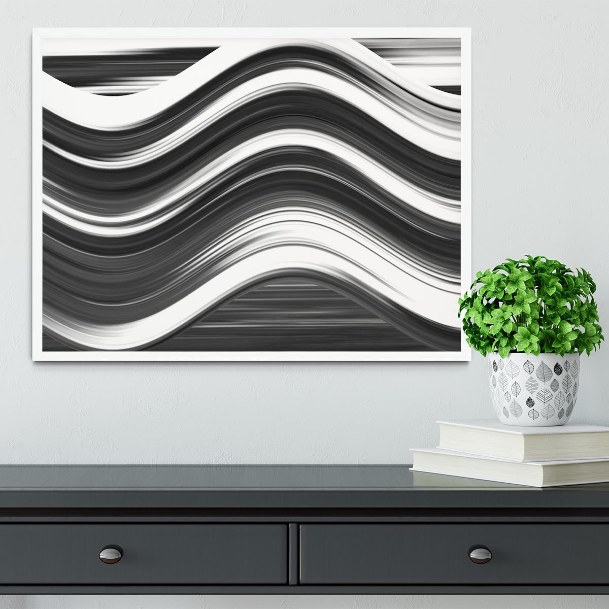 Black and White Wave Framed Print - Canvas Art Rocks -6
