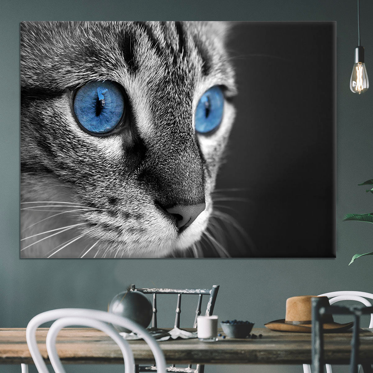 Black and white close up of cat with deep blue eyes Canvas Print or Poster - Canvas Art Rocks - 3
