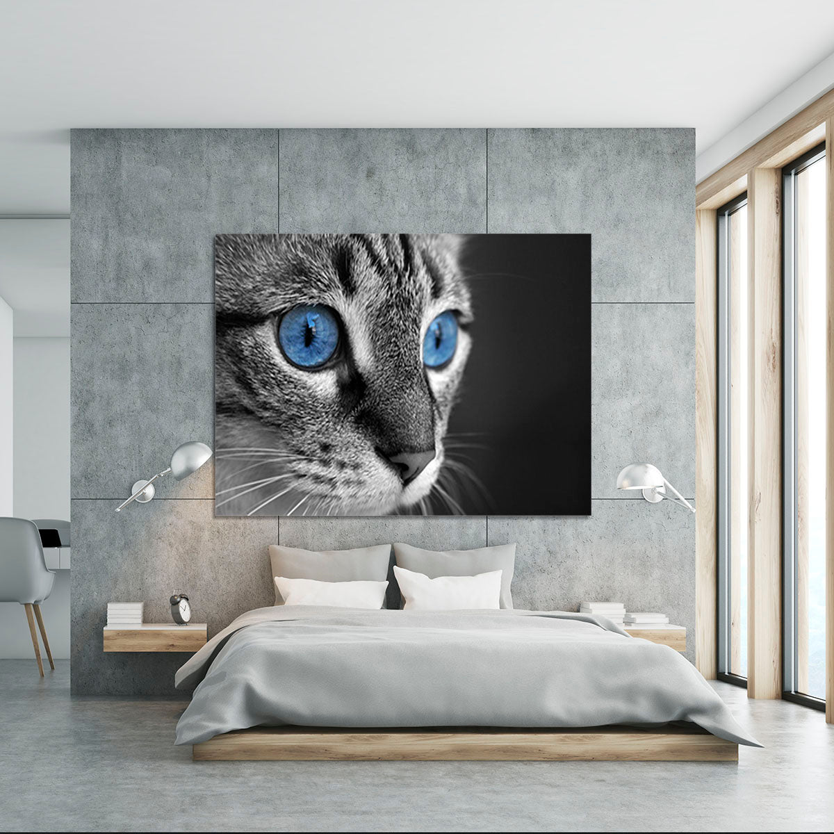 Black and white close up of cat with deep blue eyes Canvas Print or Poster - Canvas Art Rocks - 5