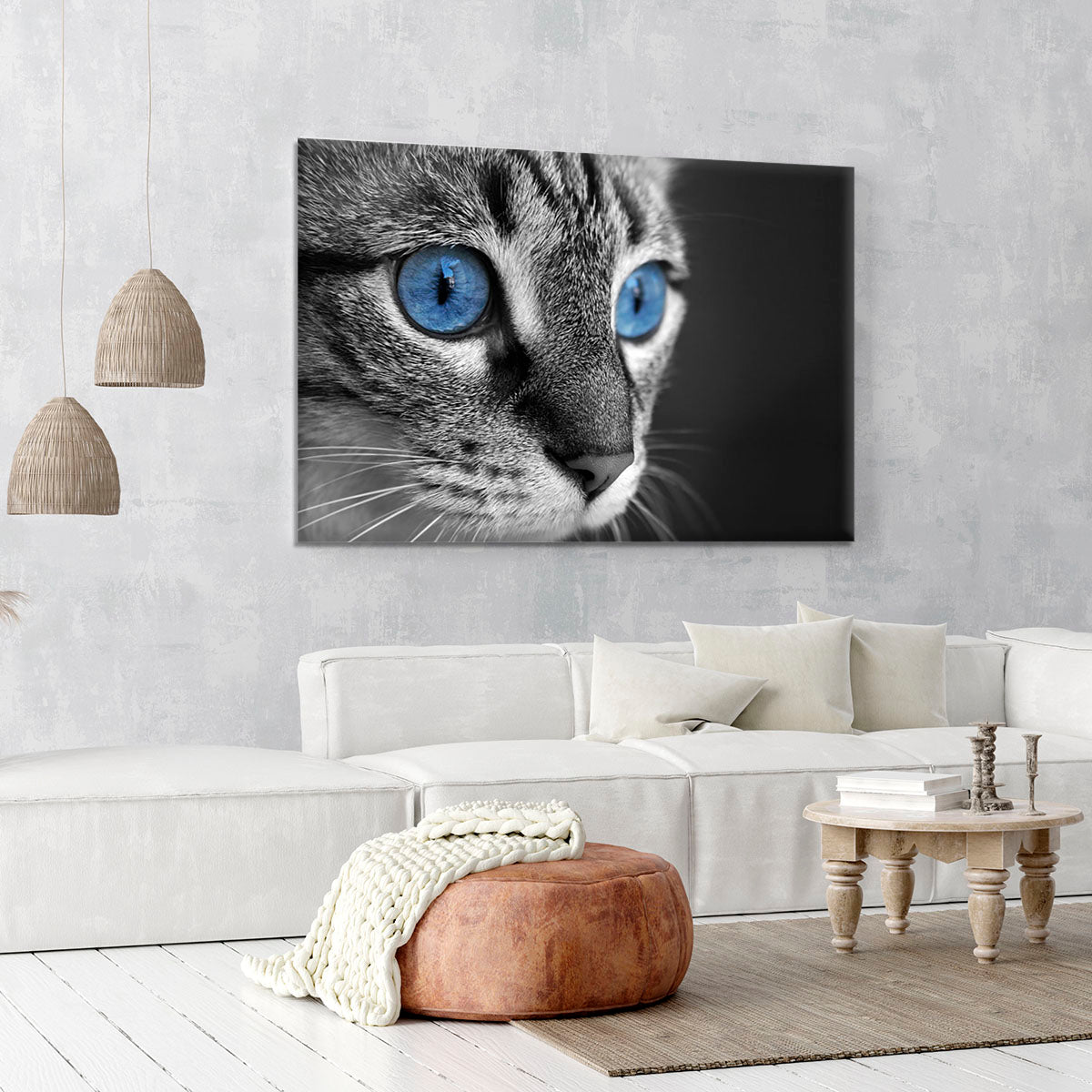Black and white close up of cat with deep blue eyes Canvas Print or Poster - Canvas Art Rocks - 6