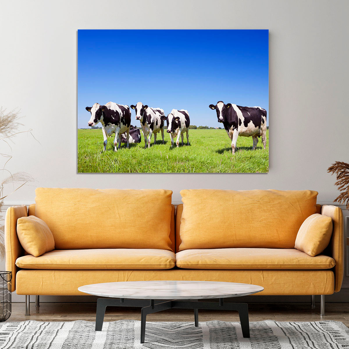 Black and white cows in a grassy field Canvas Print or Poster - Canvas Art Rocks - 4