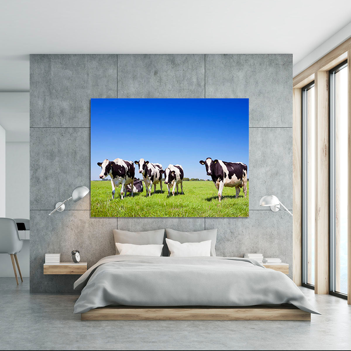 Black and white cows in a grassy field Canvas Print or Poster - Canvas Art Rocks - 5