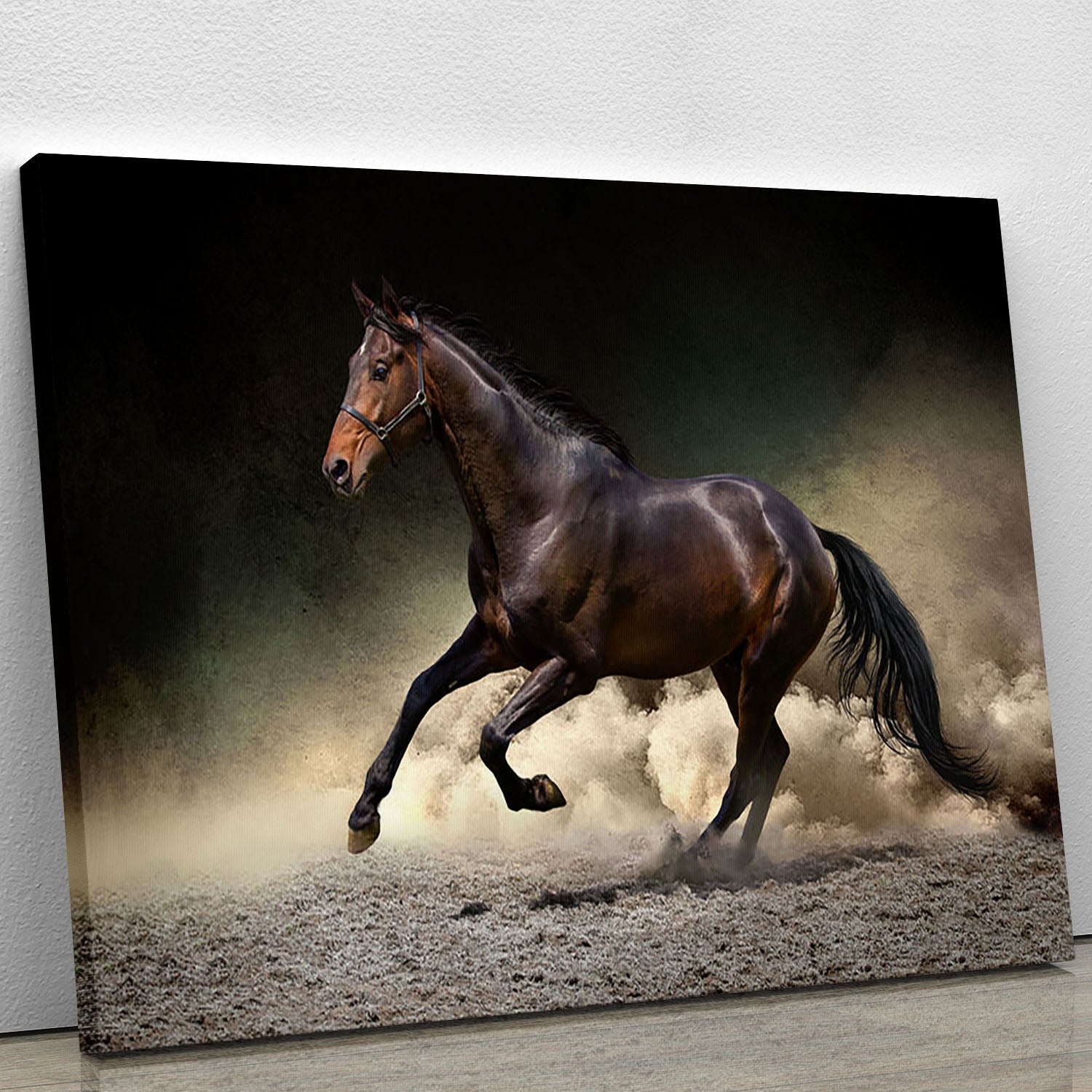Black horse run gallop in dust desert Canvas Print or Poster - Canvas Art Rocks - 1