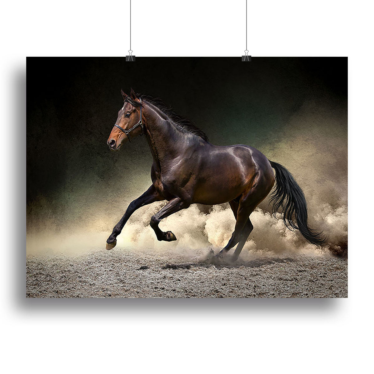 Black horse run gallop in dust desert Canvas Print or Poster - Canvas Art Rocks - 2