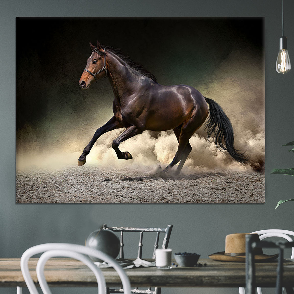 Black horse run gallop in dust desert Canvas Print or Poster - Canvas Art Rocks - 3