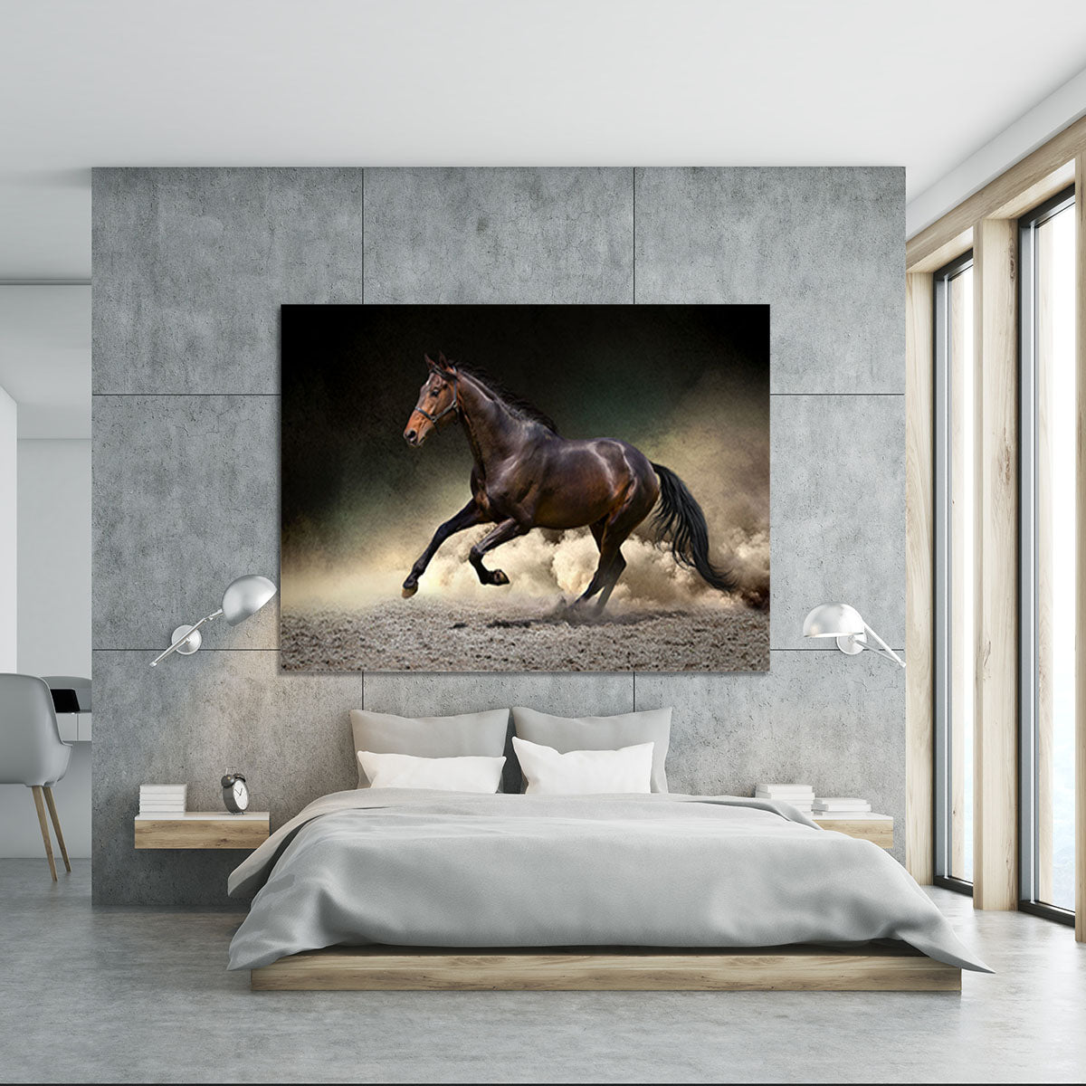 Black horse run gallop in dust desert Canvas Print or Poster - Canvas Art Rocks - 5