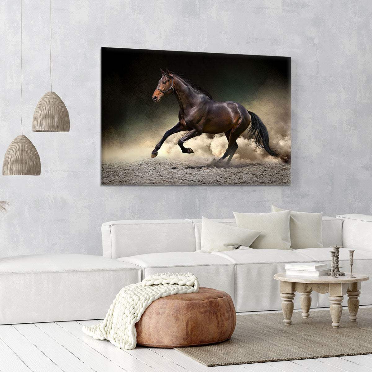 Black horse run gallop in dust desert Canvas Print or Poster - Canvas Art Rocks - 6