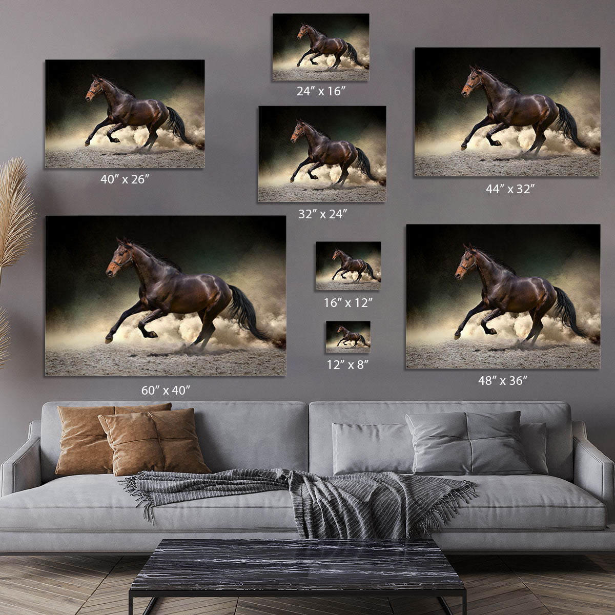 Black horse run gallop in dust desert Canvas Print or Poster - Canvas Art Rocks - 7